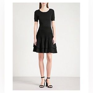 Maje Black Dress Raliano Pleated Ponte Knit Skater Black Size Small 1 Mini Knee